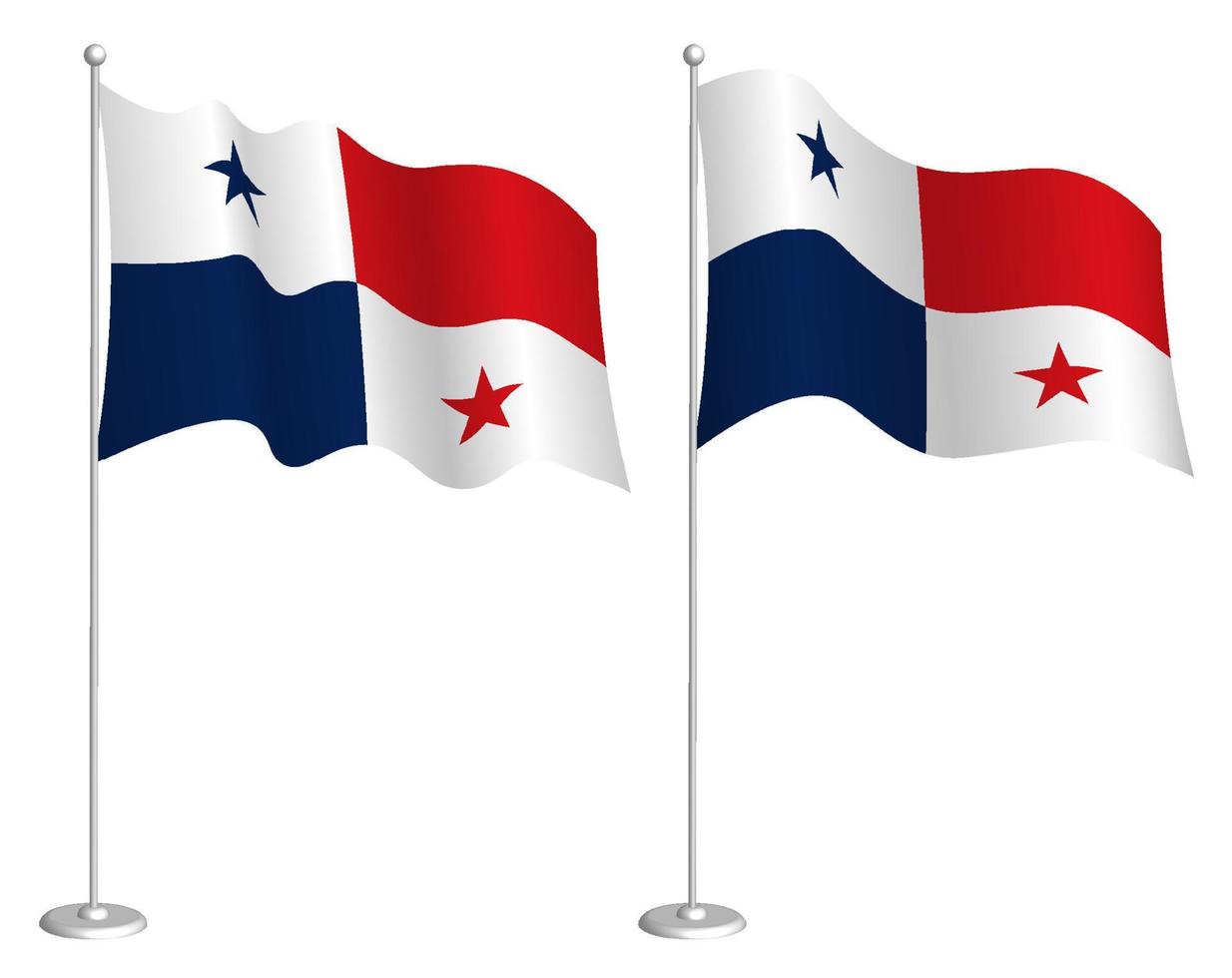 flag of republic of panama on flagpole waving in wind. Holiday design element. Checkpoint for map symbols. Isolated vector on white background