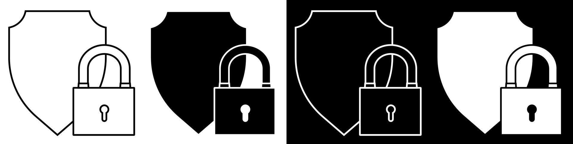 Locked padlock on background of shield. Reliable secure storage of information and property. Vector