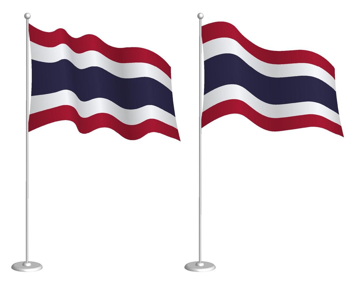 bandera del reino de tailandia en asta de bandera ondeando en el viento. elemento de diseño de vacaciones. punto de control para los símbolos del mapa. vector aislado sobre fondo blanco