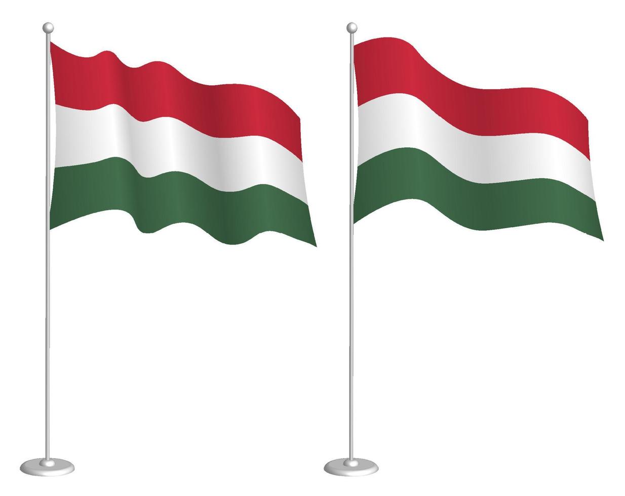 flag of hungary on flagpole waving in the wind. Holiday design element. Checkpoint for map symbols. Isolated vector on white background