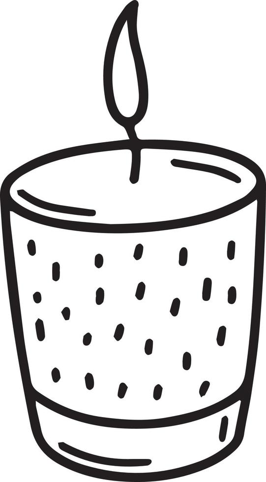 Burning candle in candlestick.Hand-drawn vector illustration in doodle style