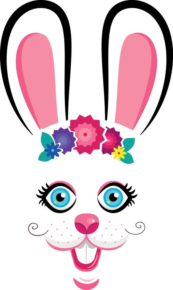 bunny masks with pink ears and flowers vector