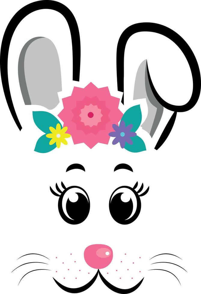 bunny masks with pink ears and flowers vector