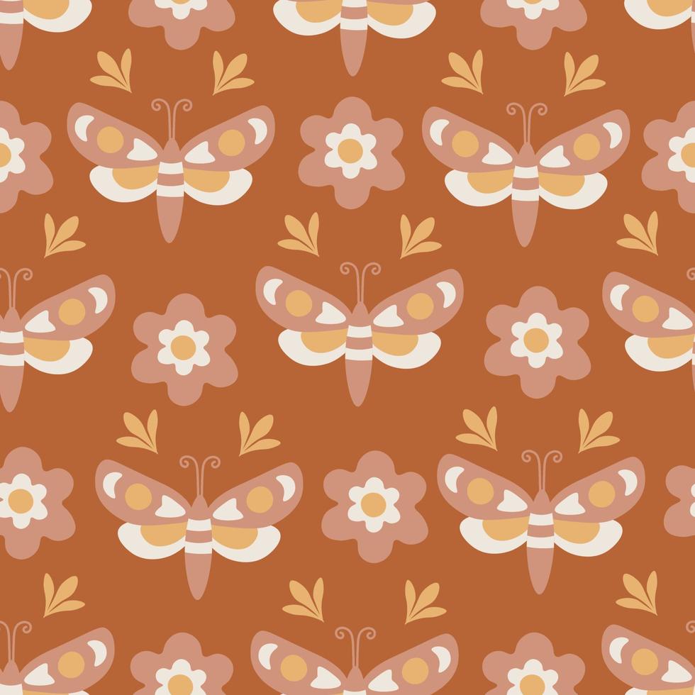 Boho butterfly retro seamless pattern vector