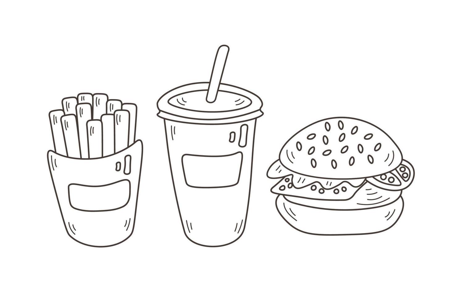conjunto de elementos de comida rápida de doodle vector