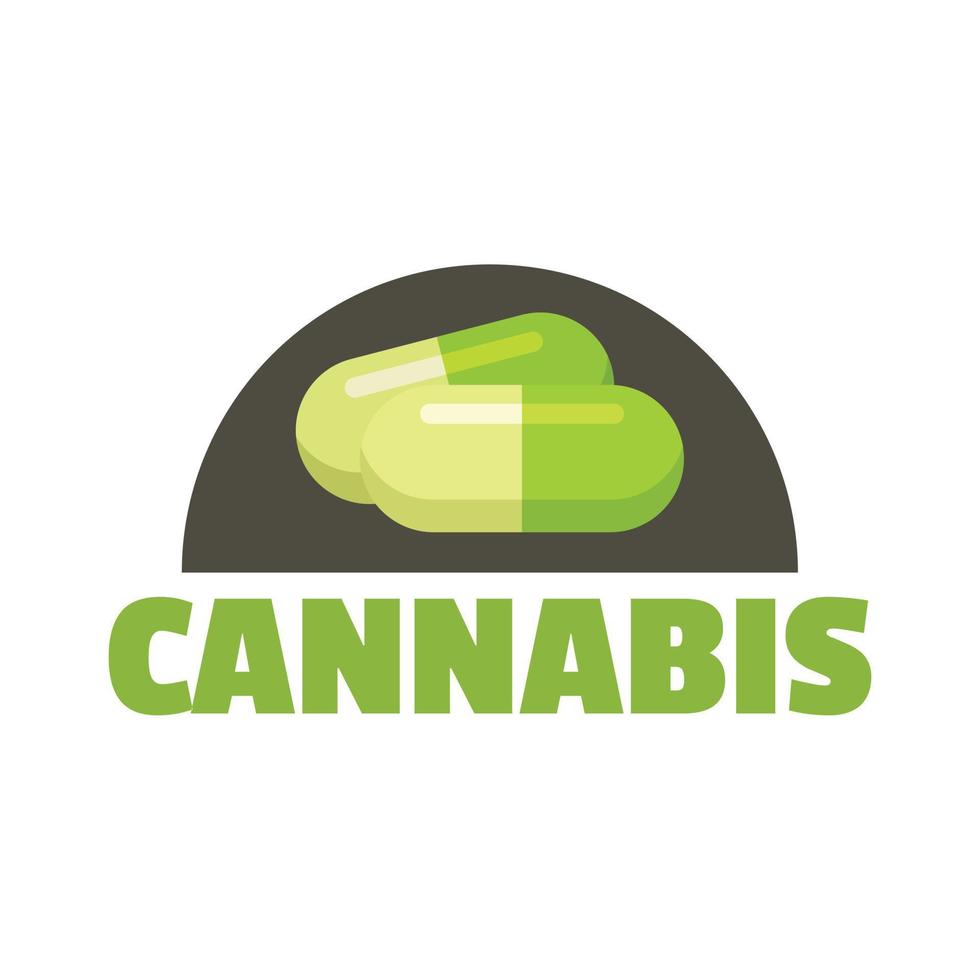 Cannabis pill logo, flat style vector