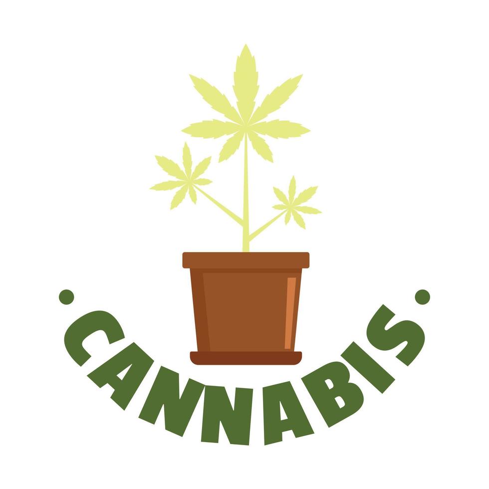 Cannabis pot plant logo, flat style vector