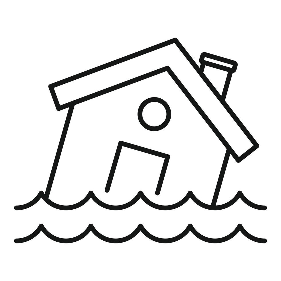 icono de la casa destruida por inundación, estilo de esquema vector
