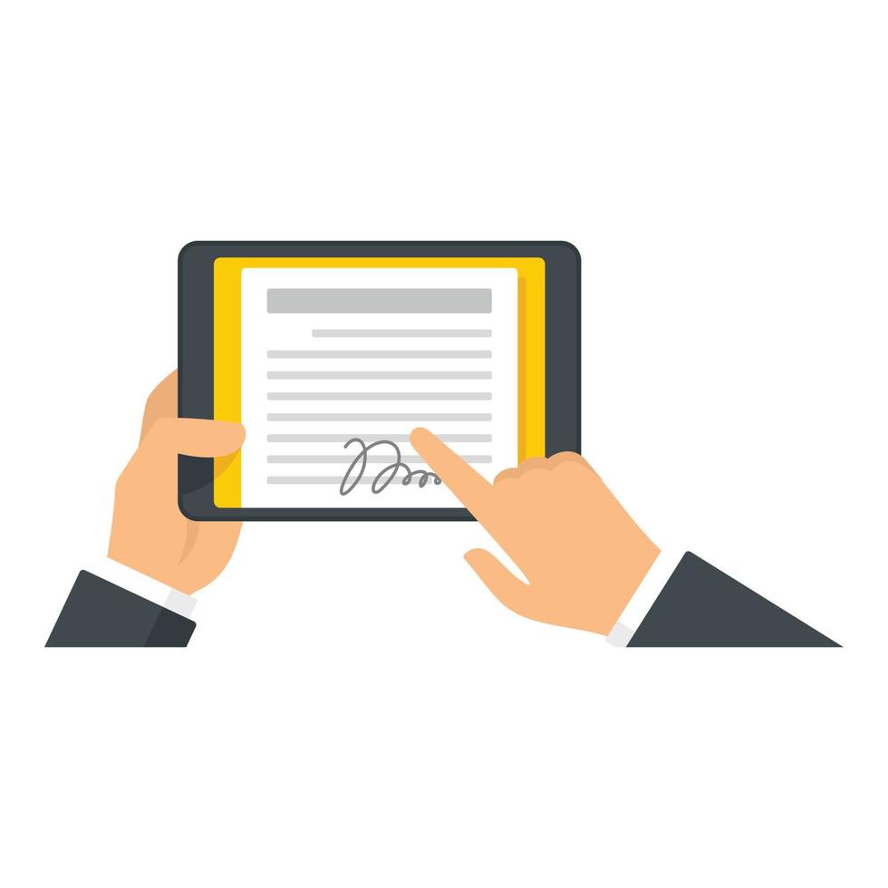 Man tablet signature icon, flat style vector