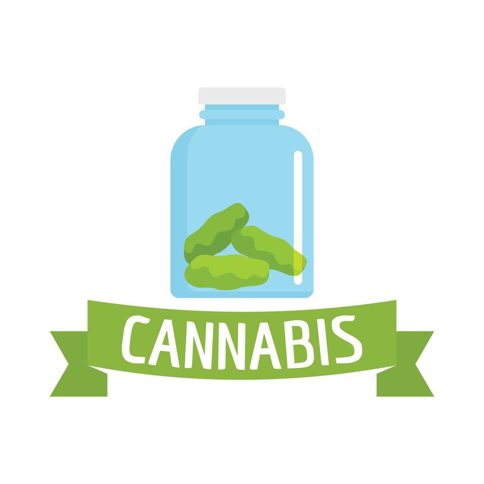 Cannabis glass jar logo, flat style vector