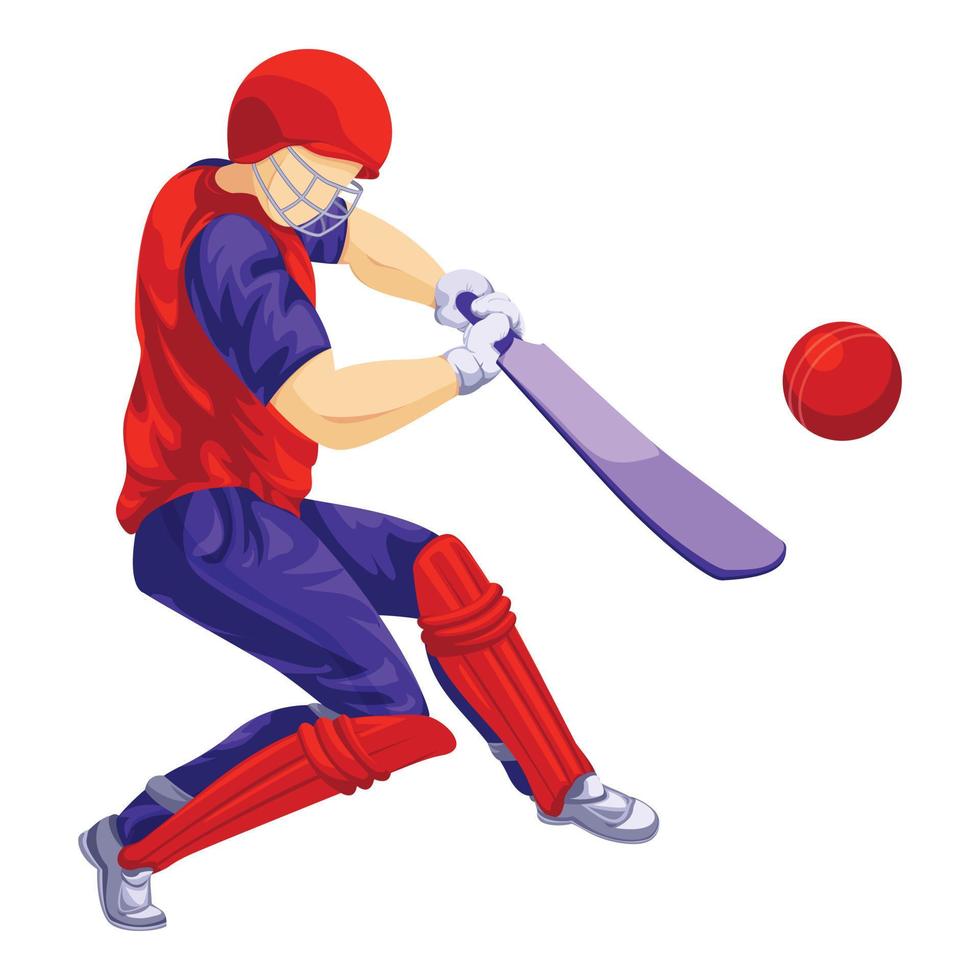 Cricket player red equipment icon, cartoon style vector