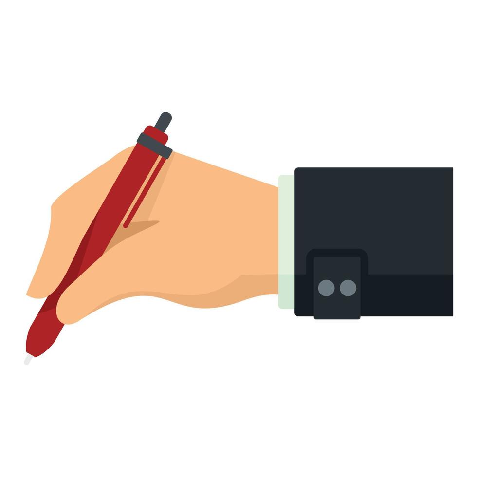 icono de pluma roja de mano de escritura, estilo plano vector