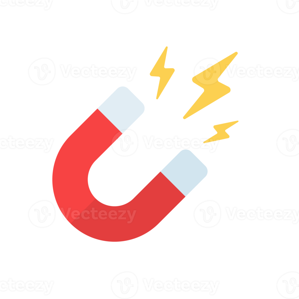 Horseshoe magnet icon with lightning shaped attraction. png