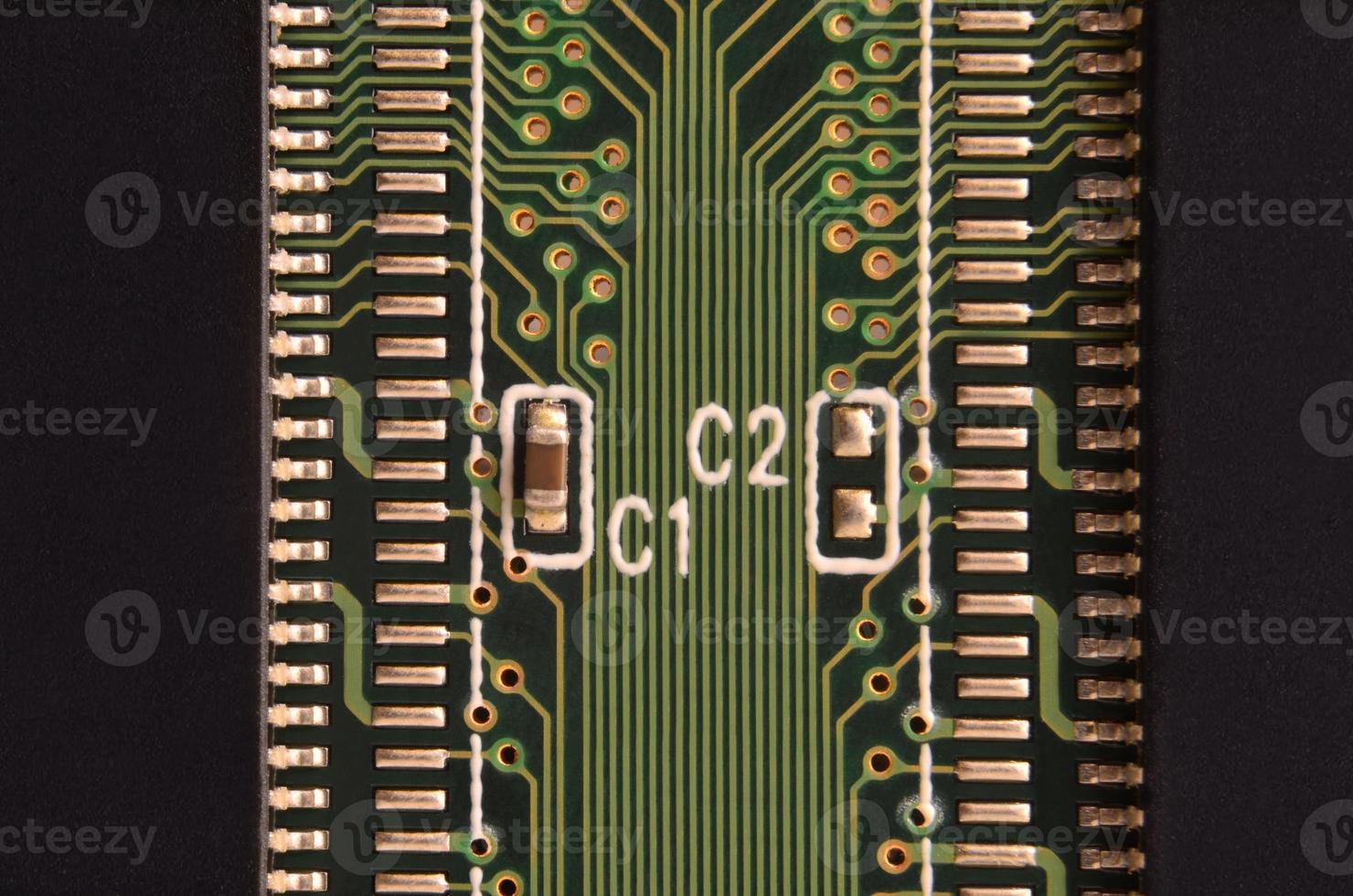 Close up of colored micro circuit board. Abstract technology background photo