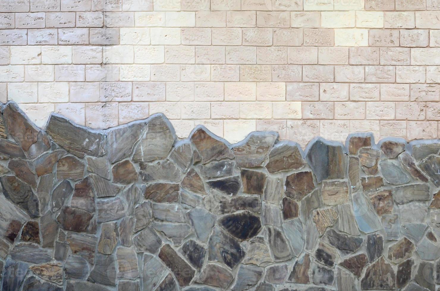 Rustic old beige white brick wall background photo
