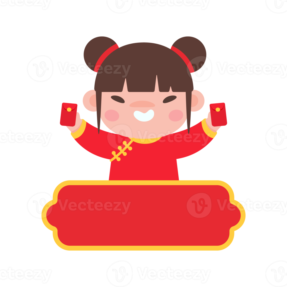 Chinese children wear red national costumes to celebrate Chinese New Year. png