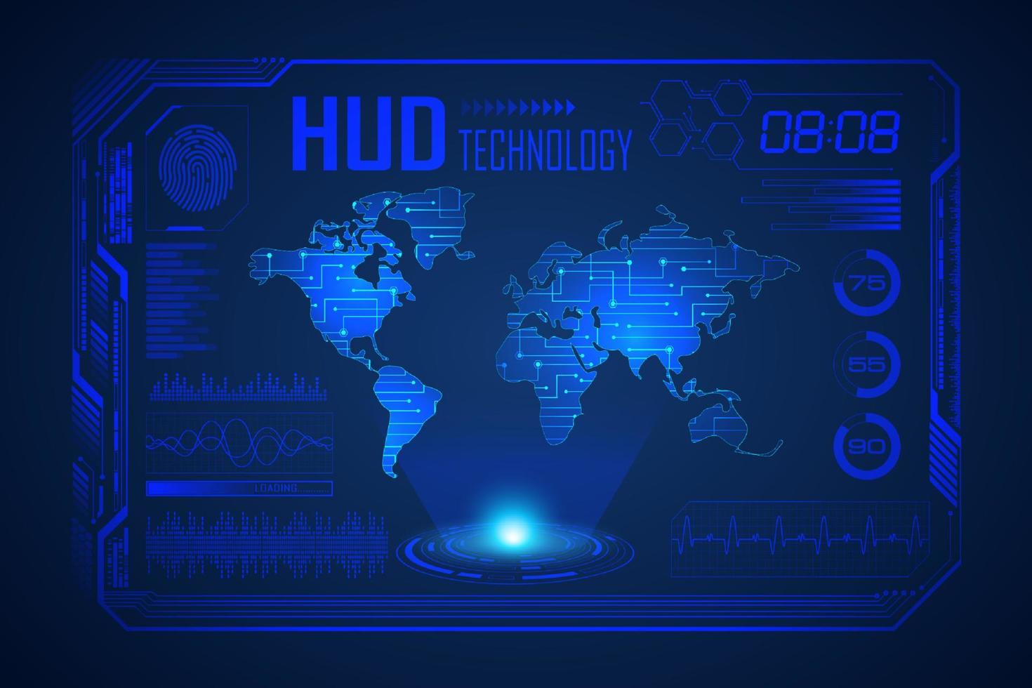 Modern HUD Technology Screen Background with world map vector
