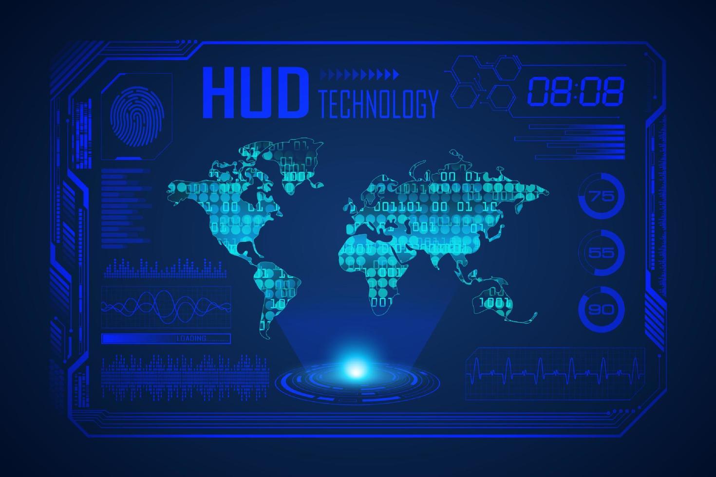Modern HUD Technology Screen Background with world map vector