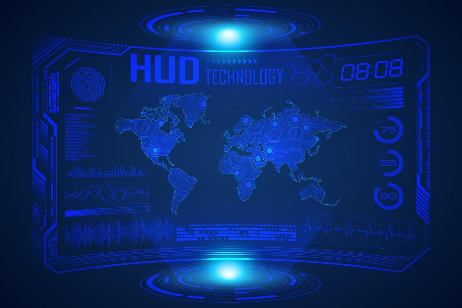 Modern HUD Technology Screen Background with world map vector