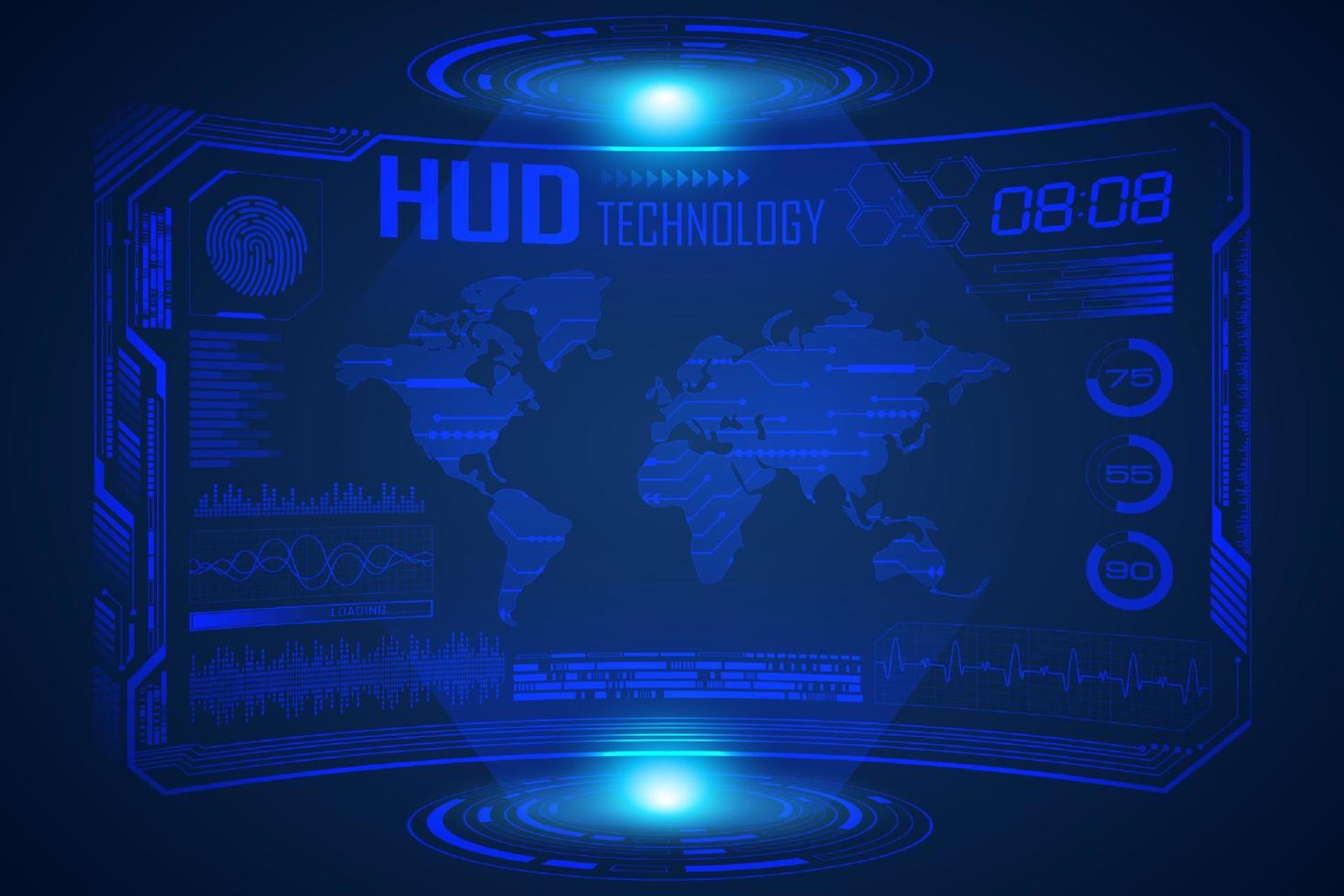 Modern HUD Technology Screen Background with world map vector