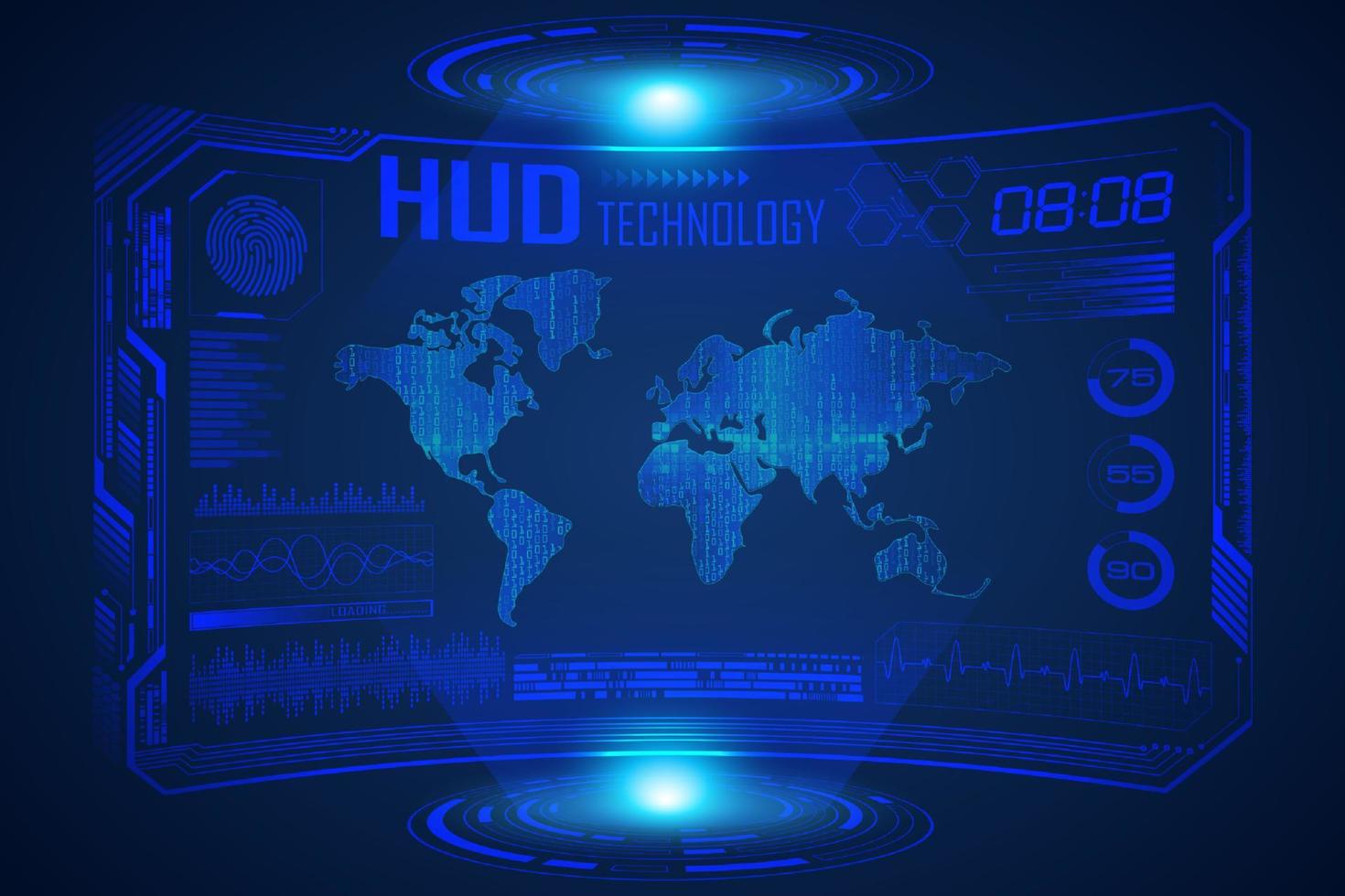Modern HUD Technology Screen Background with world map vector