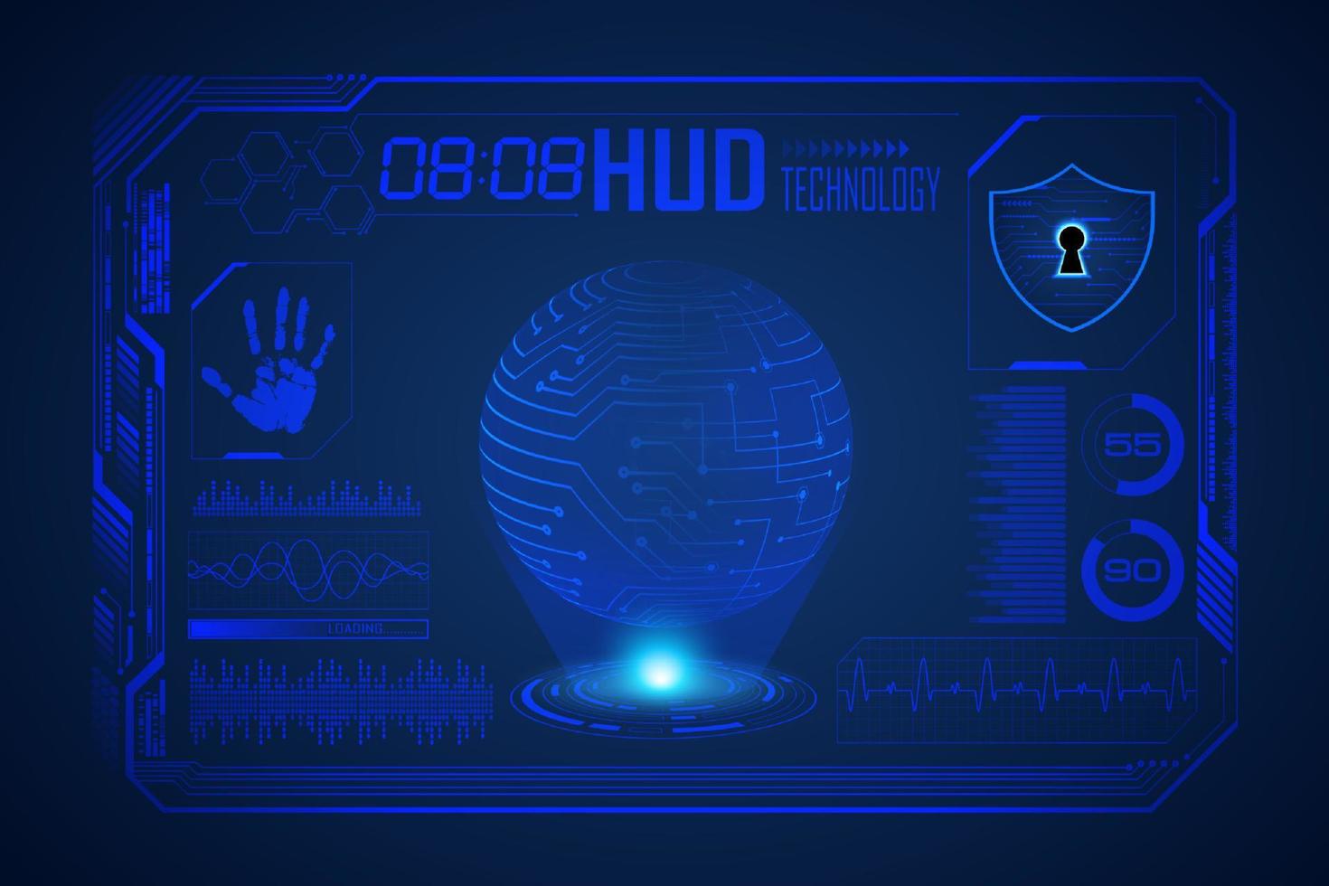 Modern HUD Technology Screen Background with world map vector