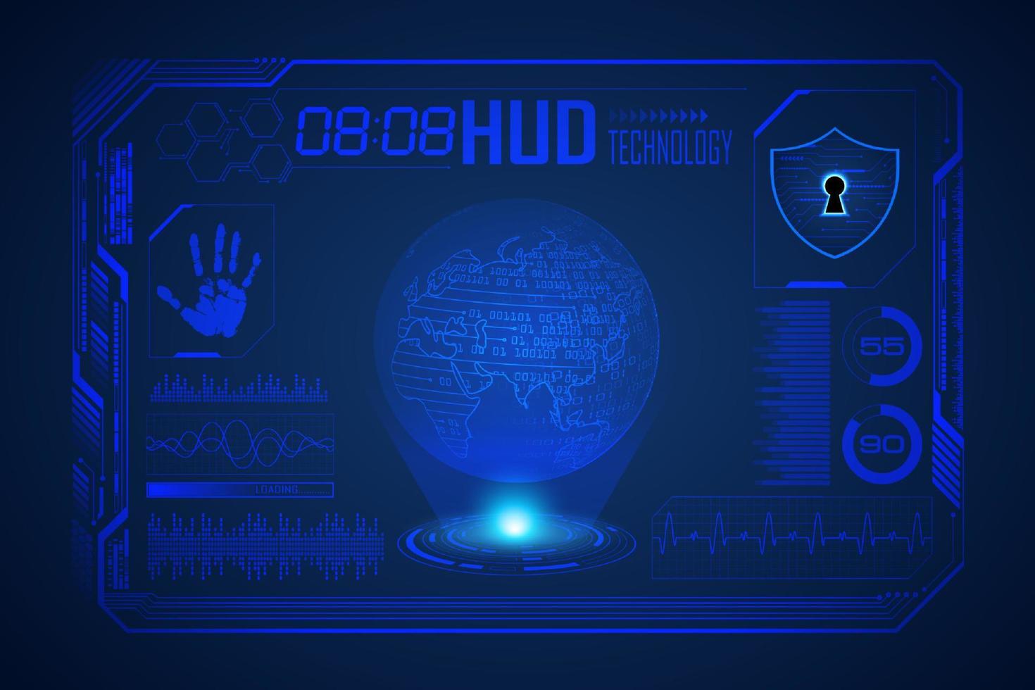 Modern HUD Technology Screen Background with world map vector