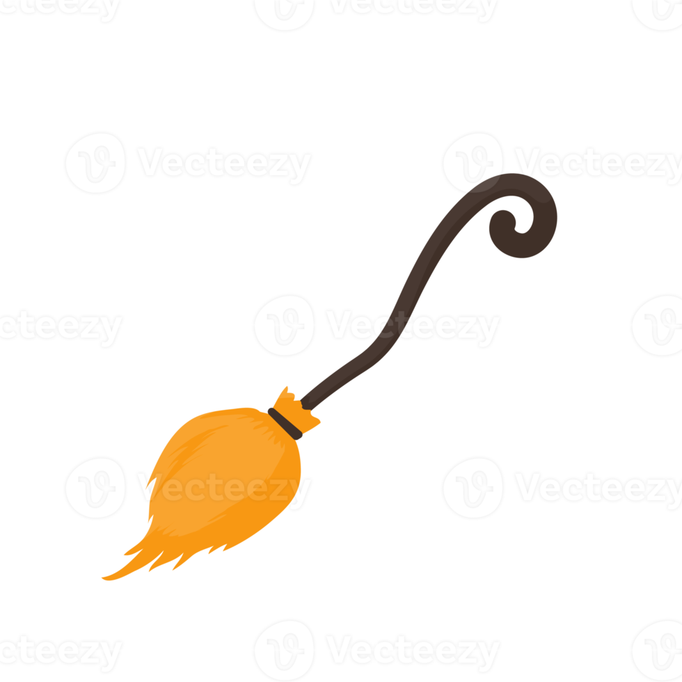 vassoura mágica. enfeites de madeira voadora para a bruxa malvada na noite de halloween png