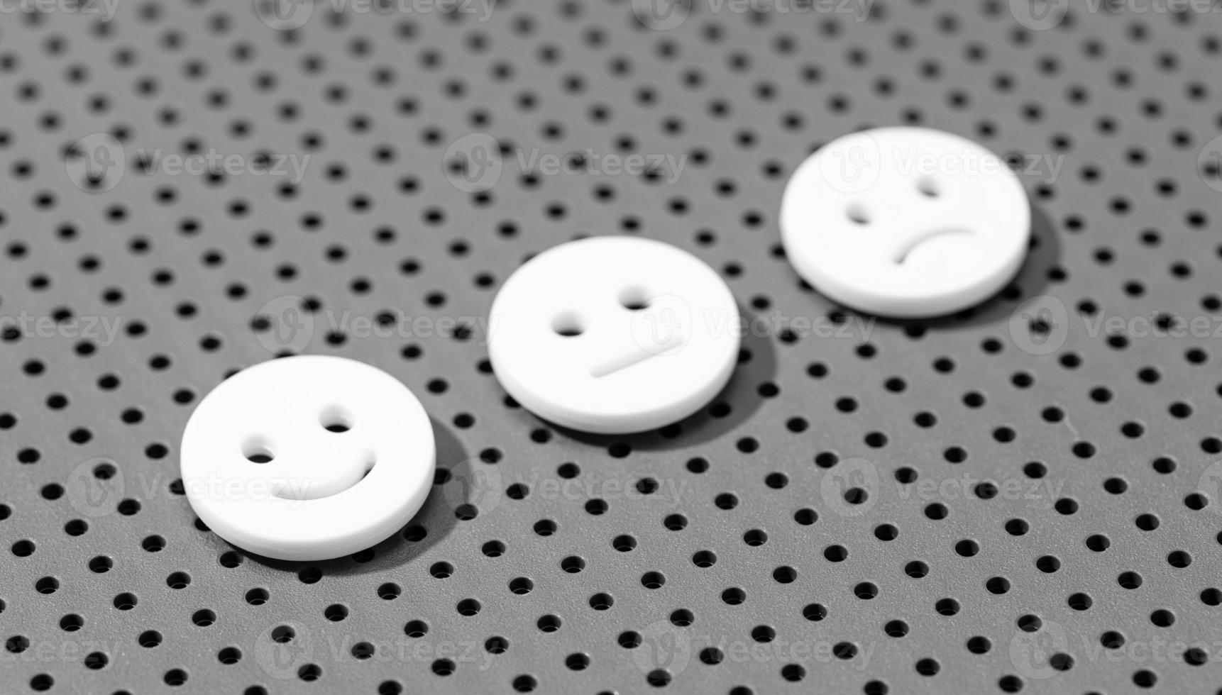 Satisfaction survey Positive User service feedback concept. Circles emoticon with facial expressions on board photo