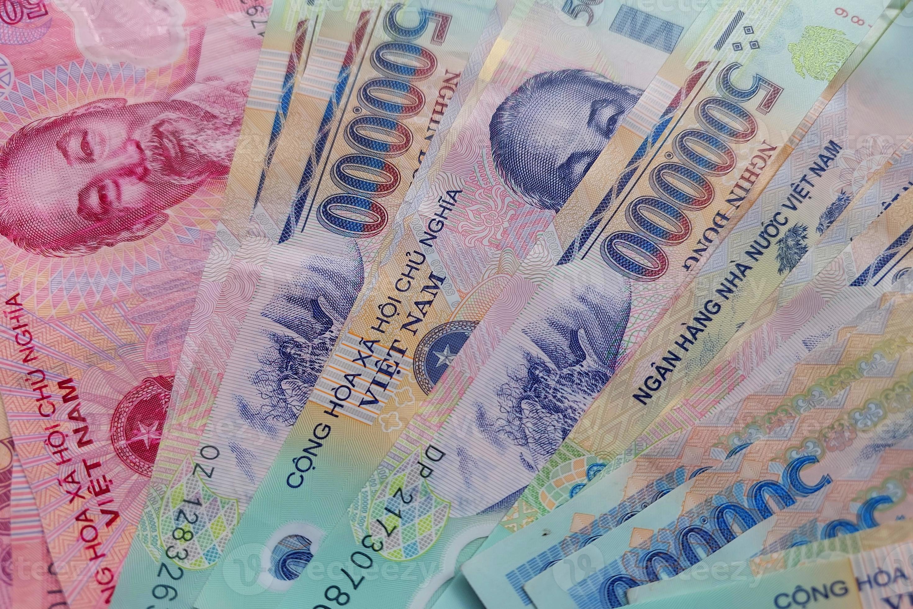 Primer Plano De Billetes De Dong Vietnamita Fondo De Dinero Moneda 