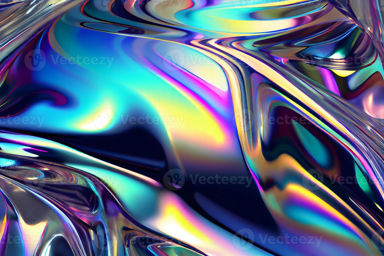 Liquid chrome metal surface with colorful chromatic reflection photo