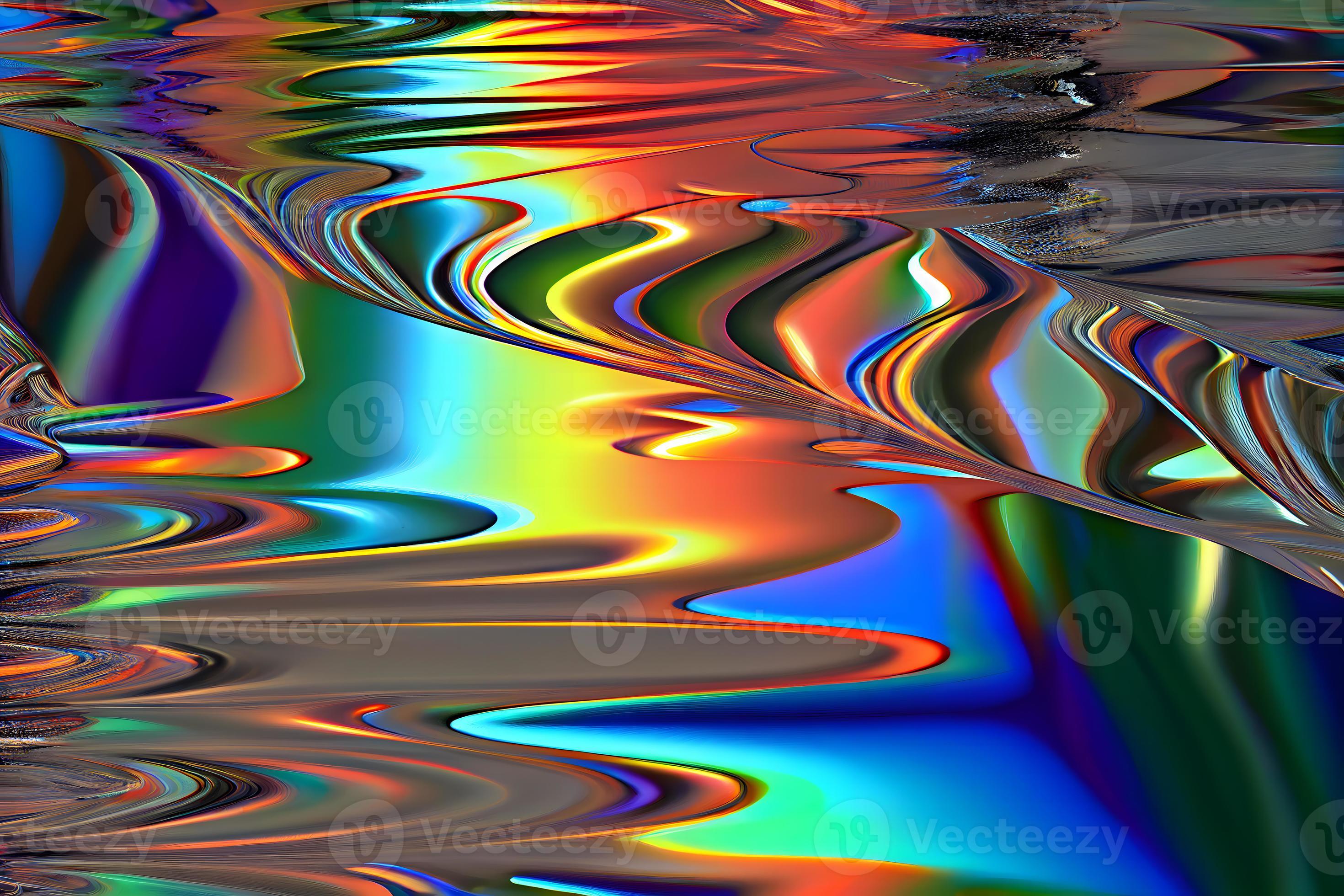 Liquid chrome metal surface with colorful chromatic reflection