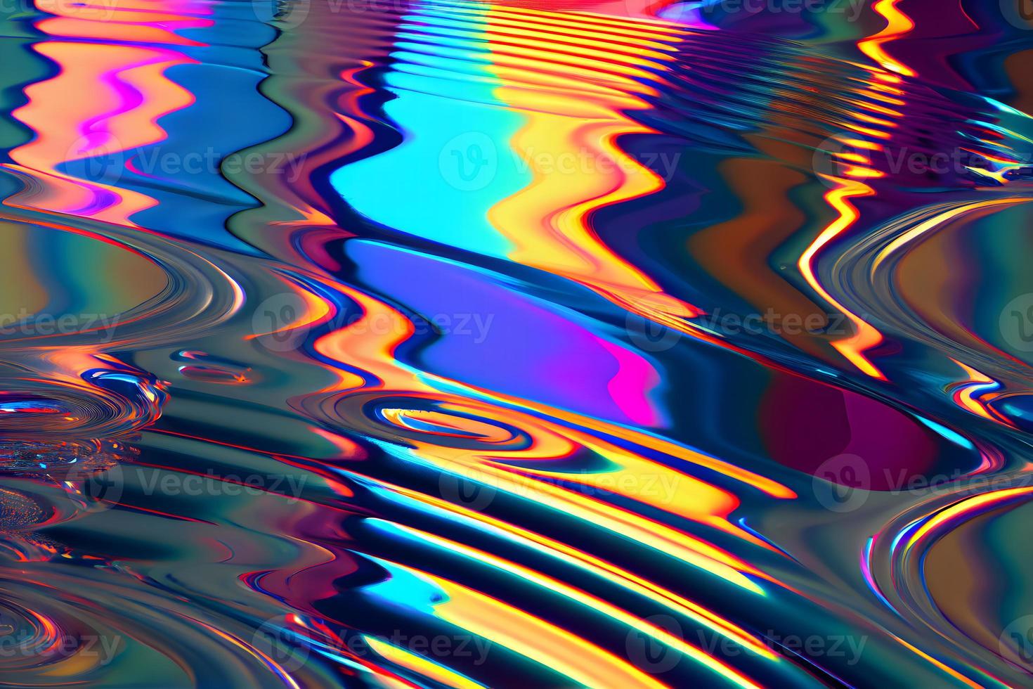 Liquid chrome metal surface with colorful chromatic reflection photo