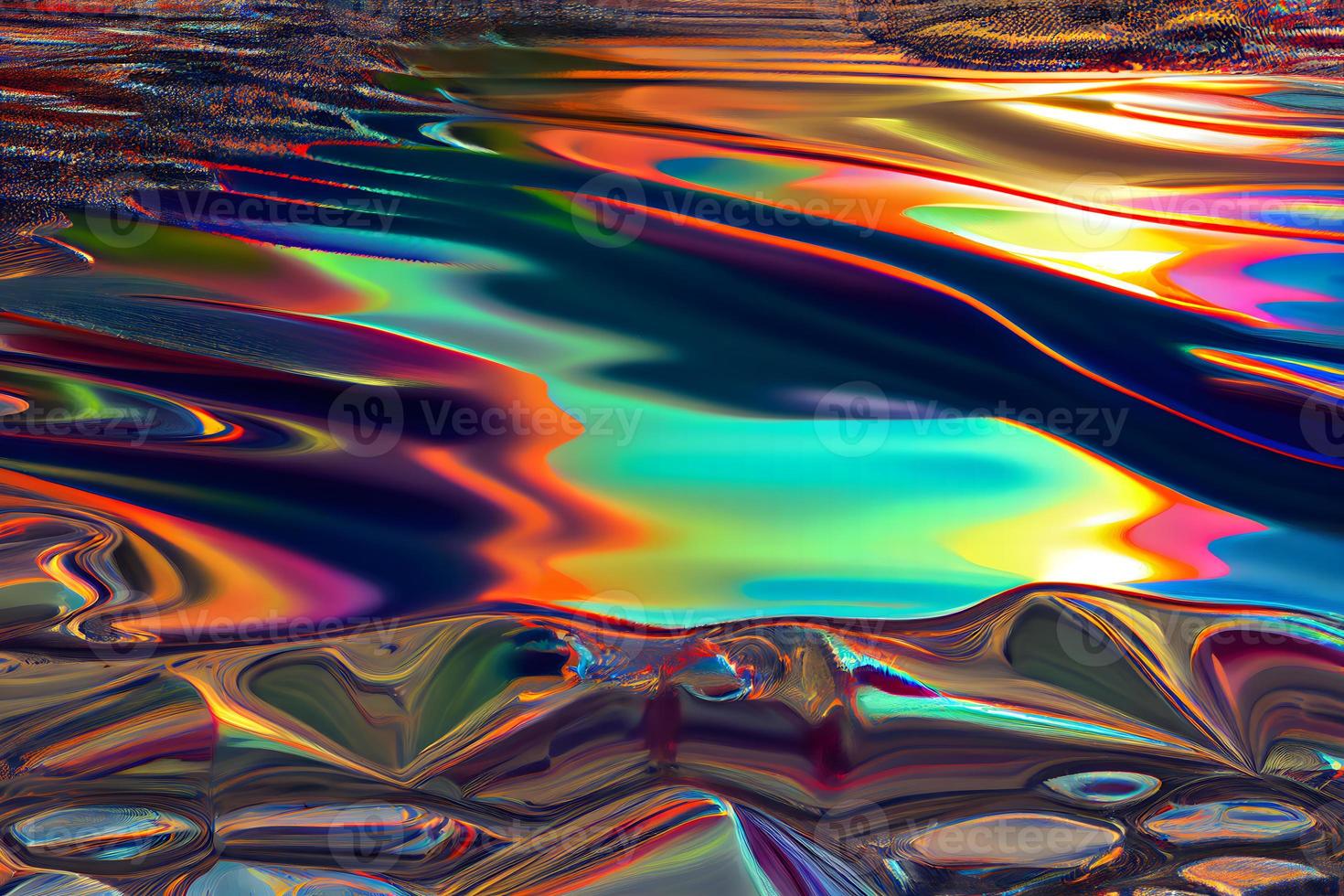 Liquid chrome metal surface with colorful chromatic reflection photo