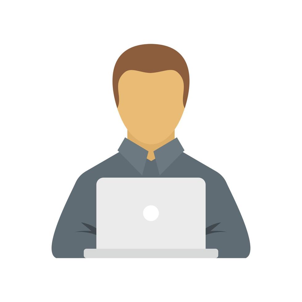 Manager works on laptop icon, flat style vector