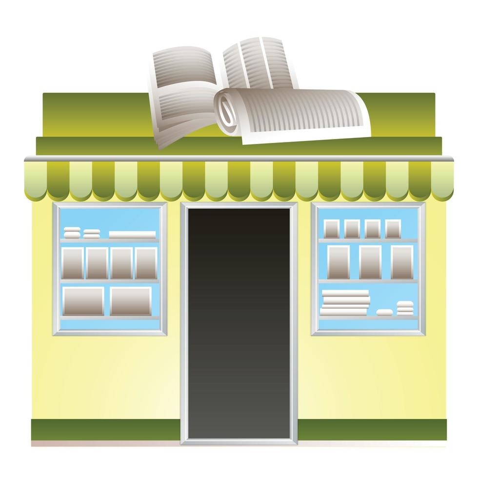 Newspaper kiosk icon, cartoon style vector