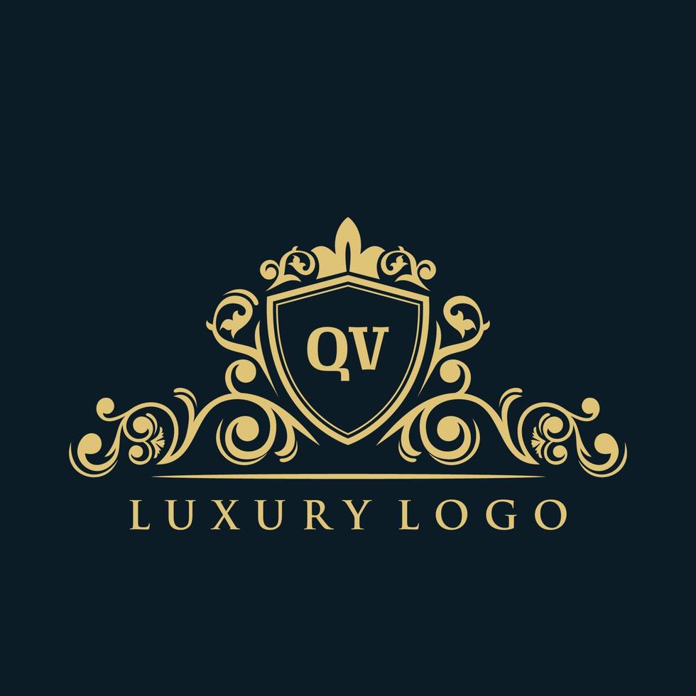 Letter QV logo with Luxury Gold Shield. Elegance logo vector template.