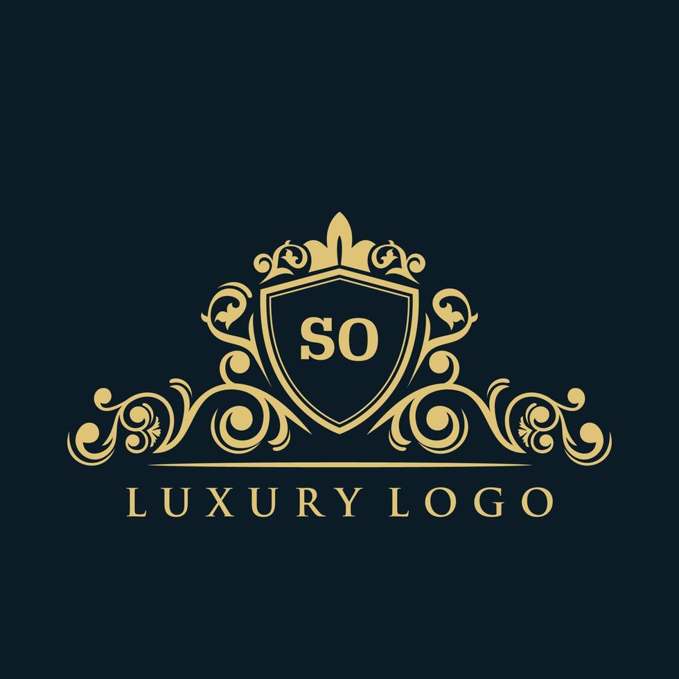 Letter SO logo with Luxury Gold Shield. Elegance logo vector template.