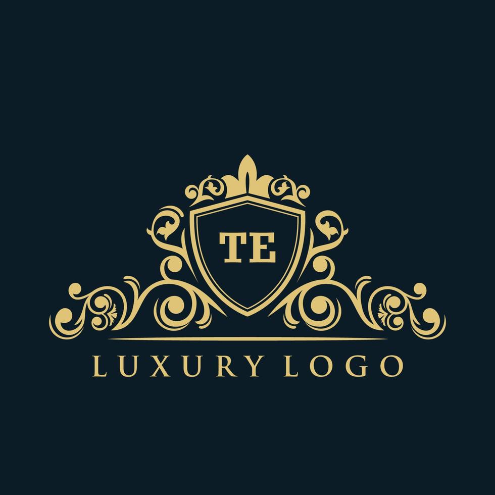 logotipo de la letra te con escudo dorado de lujo. plantilla de vector de logotipo de elegancia.