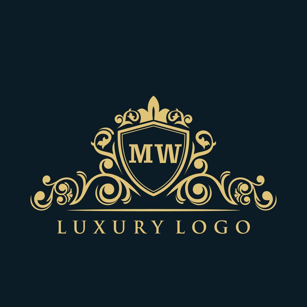 Letter MW logo with Luxury Gold Shield. Elegance logo vector template.