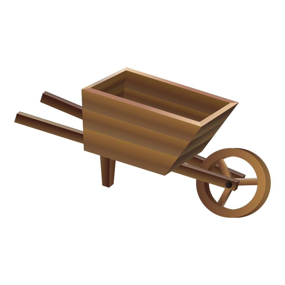 Wood wheelbarrow icon, cartoon style vector