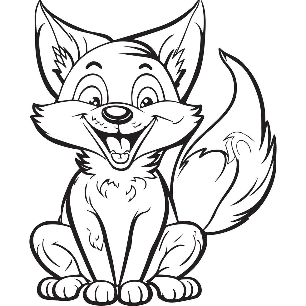 Happy fox cartoon outline illustration. Coloring book for children, vector drawing.