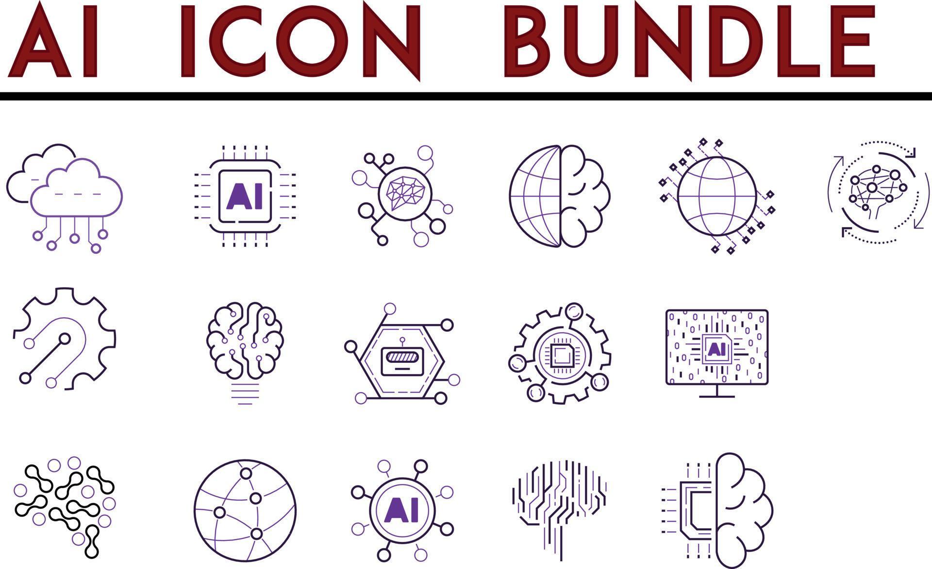 Artificial Intelligence icon set in line style machine learning, smart ...