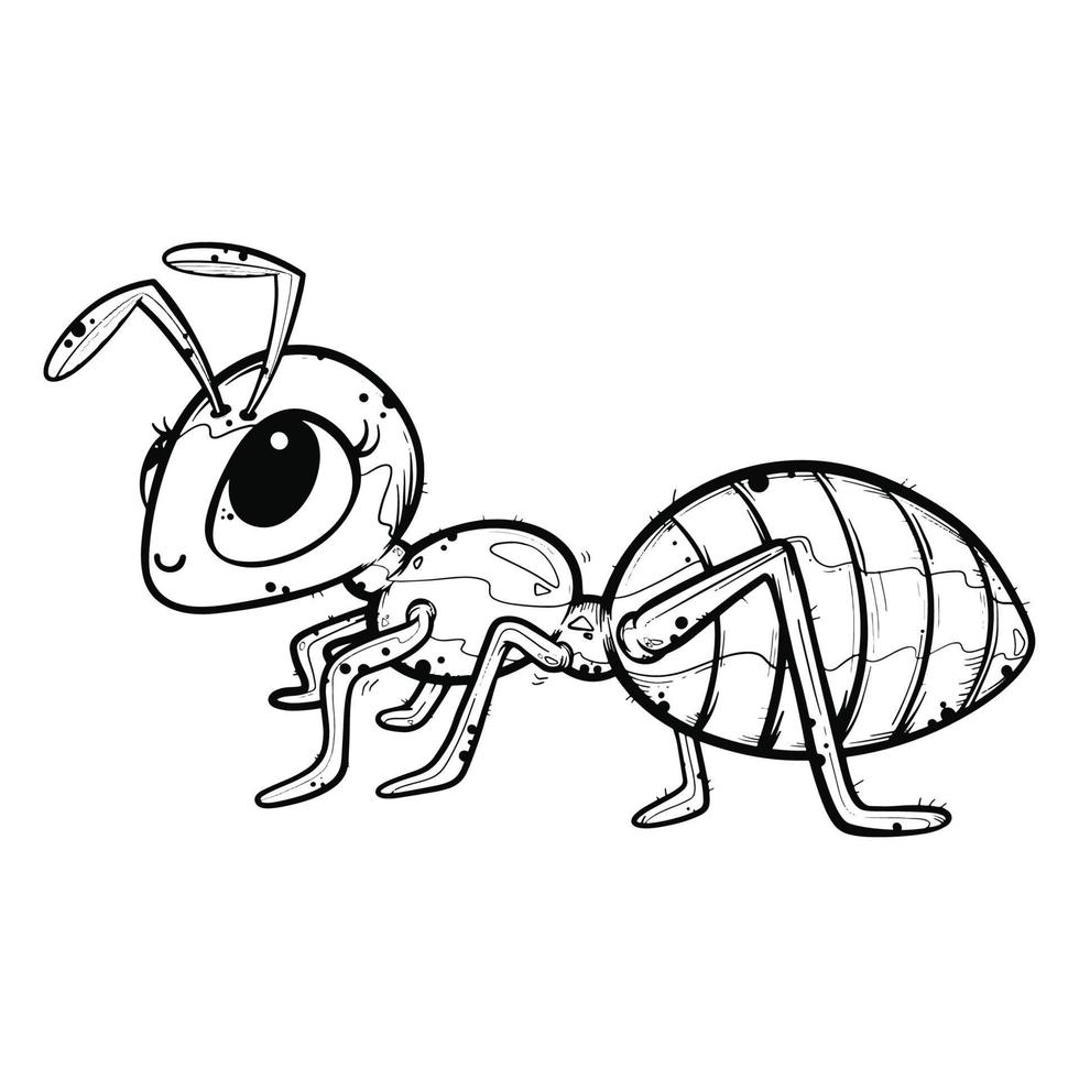 Cartoon ant vector Emmet insect with cute face and big eyes. Design elements. Wild animals. Isolated pest control. Coloring book for kids.