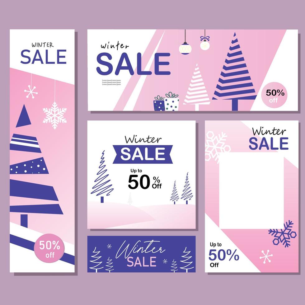 banner de venta de invierno, plantilla de publicación, vector de plantilla de venta de navidad, patrón de invierno