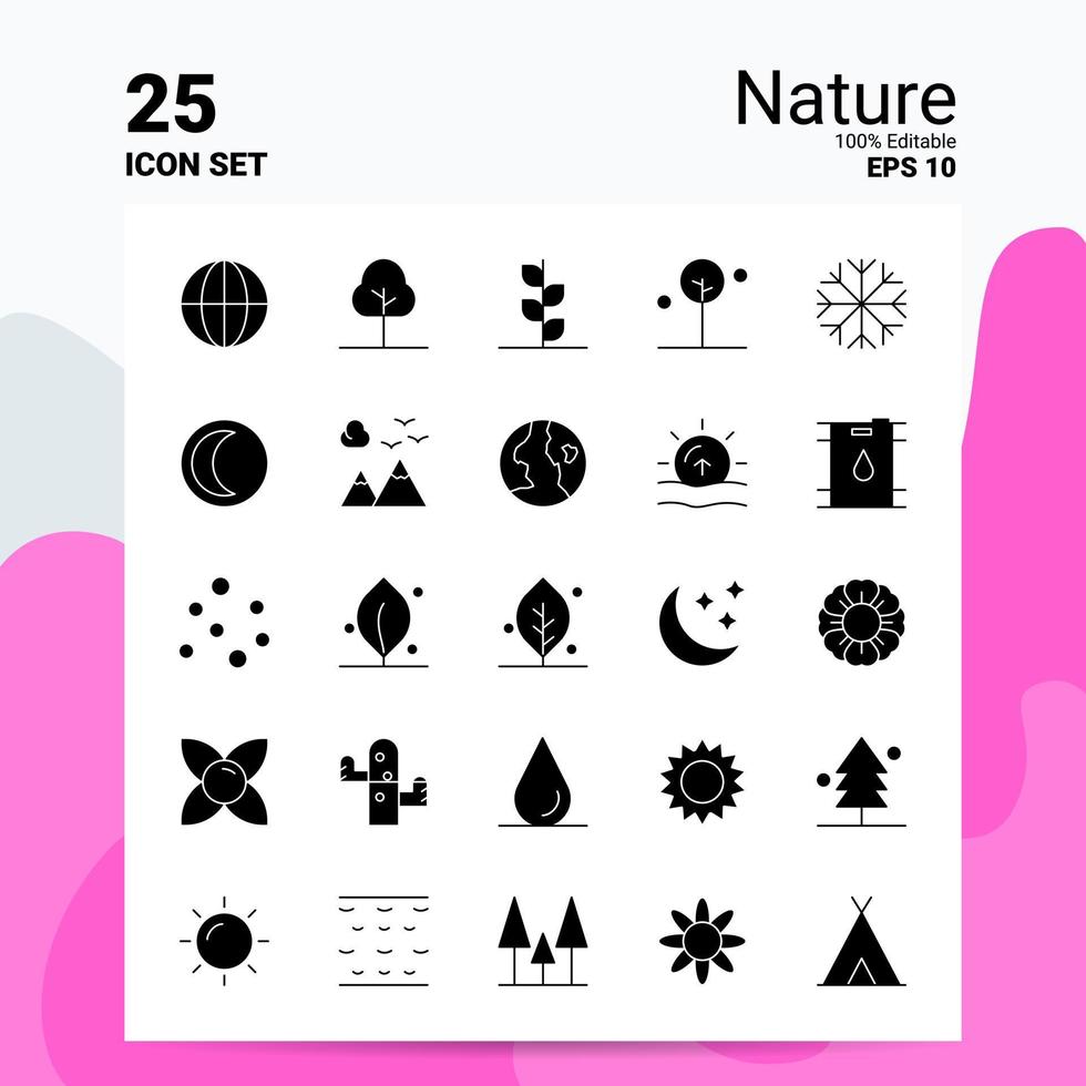 25 Nature Icon Set 100 Editable EPS 10 Files Business Logo Concept Ideas Solid Glyph icon design vector