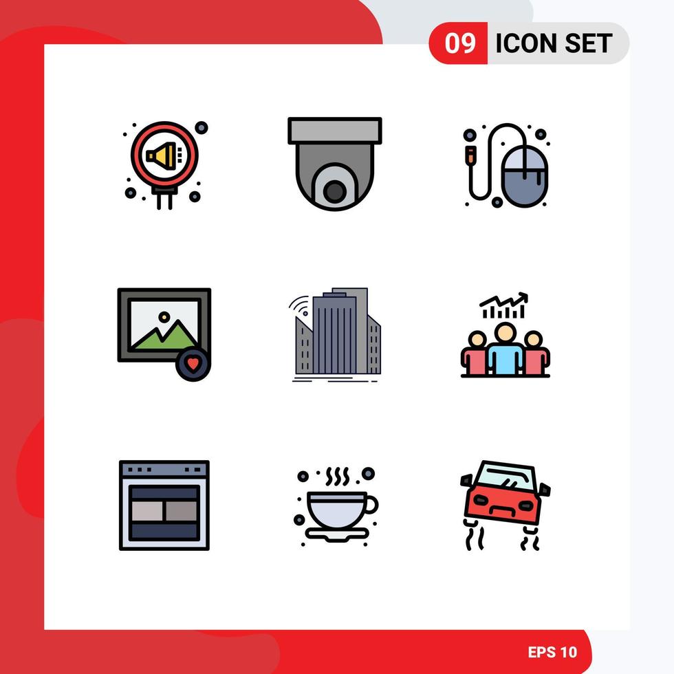 Set of 9 Modern UI Icons Symbols Signs for buildings image video favorite idea Editable Vector Design Elements