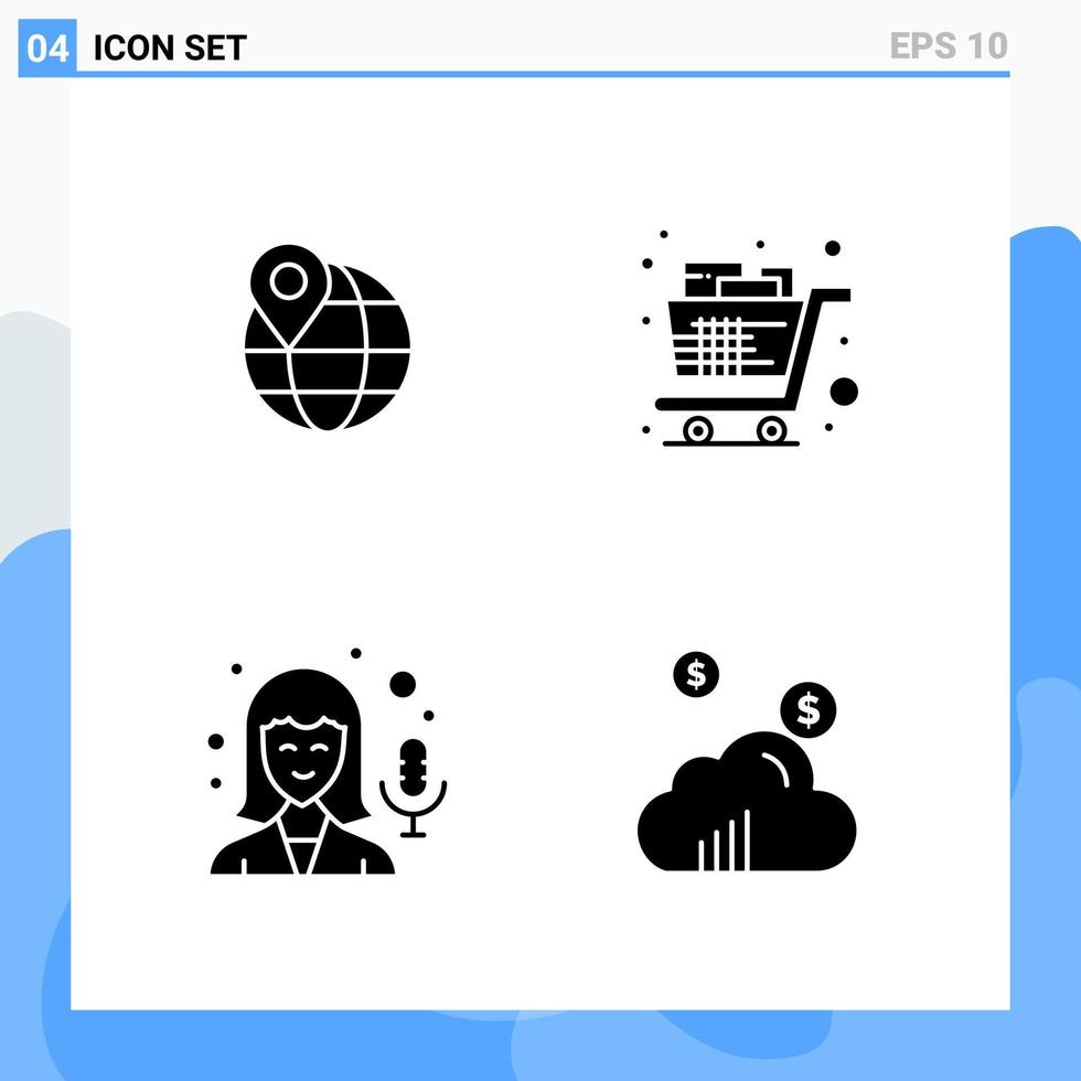 moderno 4 iconos de estilo sólido símbolos de glifo para uso general signo de icono sólido creativo aislado sobre fondo blanco paquete de 4 iconos vector