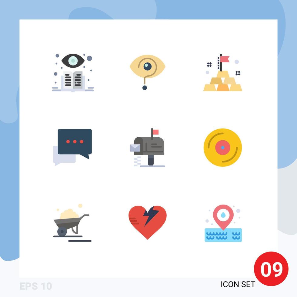 Modern Set of 9 Flat Colors Pictograph of mailbox box gold bubble conversation Editable Vector Design Elements