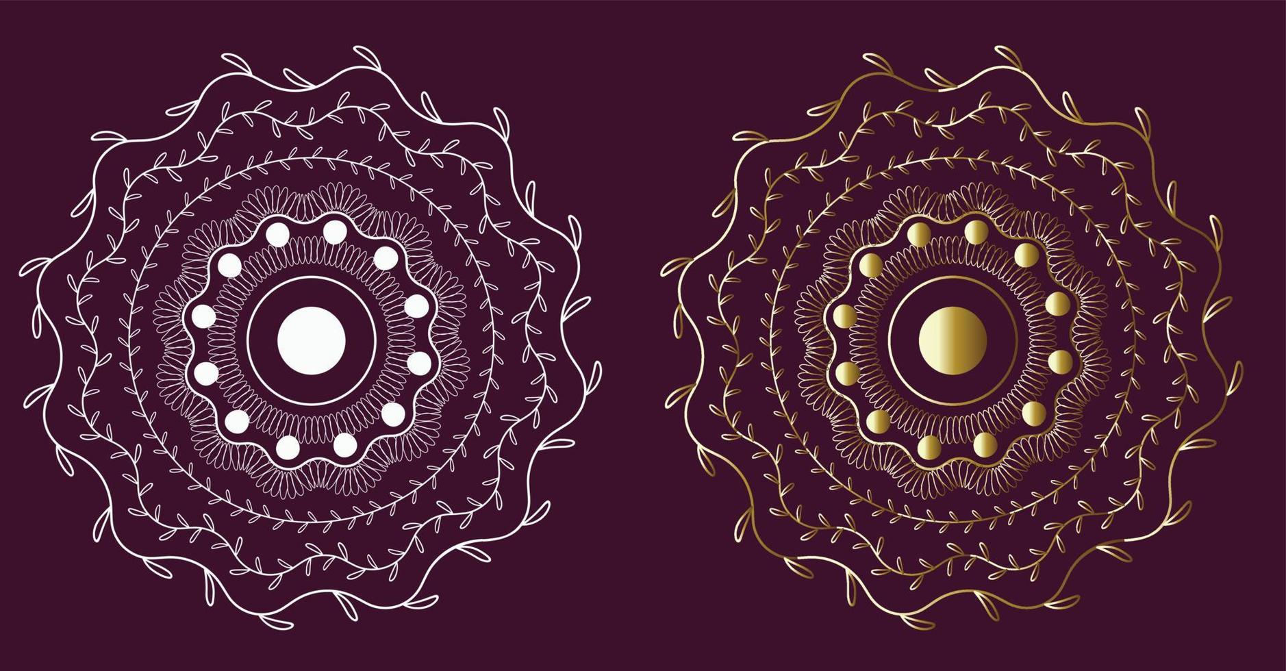 patrón de encaje de fondo abstracto con degradados dorados y diseño de mandala de color blanco en círculo vector